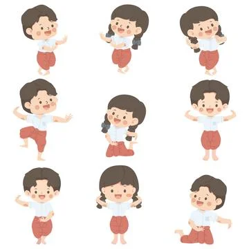 Cute Thai Dance Student Set イラスト素材