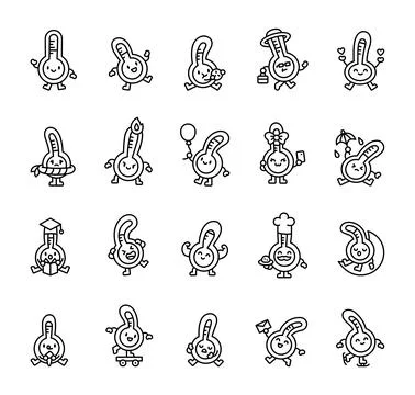 Cute thermometer character set Stock Illustration