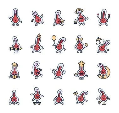 Cute thermometer character set Stock Illustration