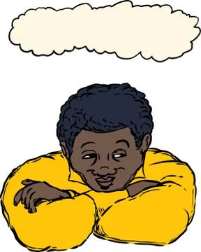 Cute thinking man with grin and folded arms Stock Illustration