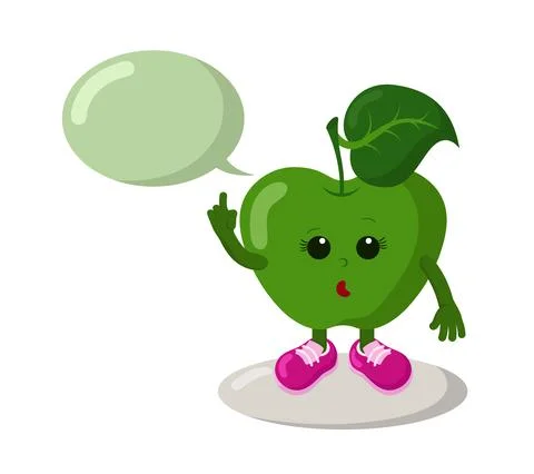 Cute thoughtful or surprised apple with sneakers and speech bubble  Stock Illustration