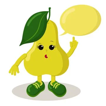 Cute thoughtful or surprised pear with sneakers and speech bubble  Stock Illustration