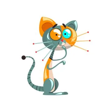 Cute thoughtful robotic cat, artificial intelligence concept vector イラスト素材