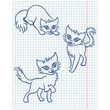 Cute three cats on a checkered sheet Illustrazione stock