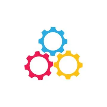 Cute three colorful cog machine symbol logo vector Stock Illustration
