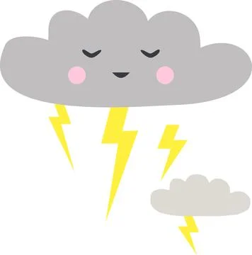 Cute thunder and cloud in cartoon style. Weather forecast icon Stock Illustration