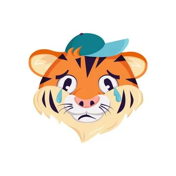Cute tiger character, with crying and tears emotions. Wild animals of africa Illustrazione stock