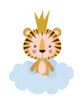 Cute tiger with crown over cloud vector design Illustrazione stock