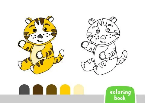 Cute Tiger Cub Coloring Book for Kids Page for Books, Magazines, Vector Doodl Stock Illustration