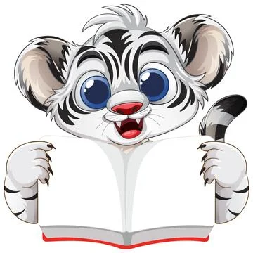 Cute Tiger Cub Reading a Book Stock Illustration