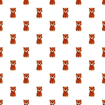 Cute tiger cubs seamless pattern on white background Illustrazione stock