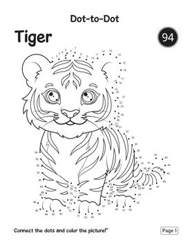 Cute Tiger Dot To Dot Activity Worksheet For Kids Number Counting And Fun C.. Stock Illustration