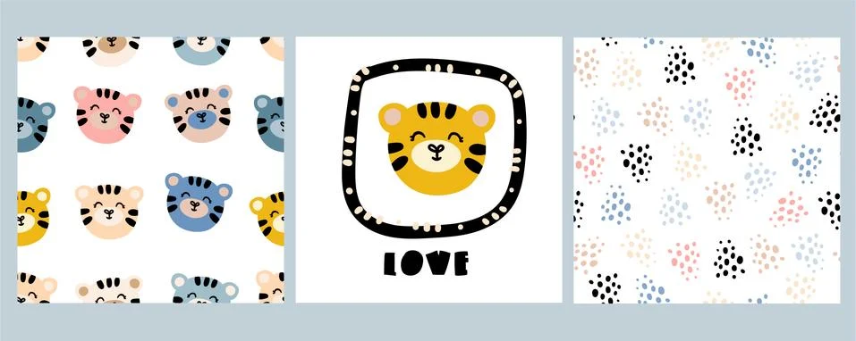 Cute tiger face in a frame Stock Illustration