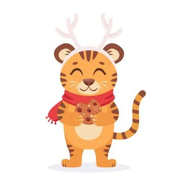 Cute tiger with ginger cookie. Year of the Tiger. Vector illustration Иллюстрация