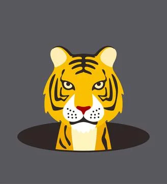 Cute tiger on the hole, watching, vector illustration Illustrazione stock