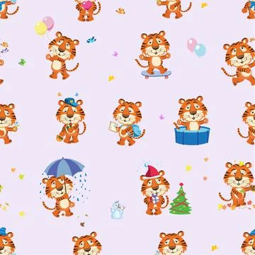 Cute Tiger pattern, 2022 스톡 일러스트