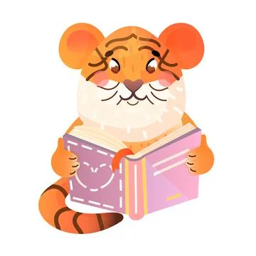 Cute tiger reading book 스톡 일러스트