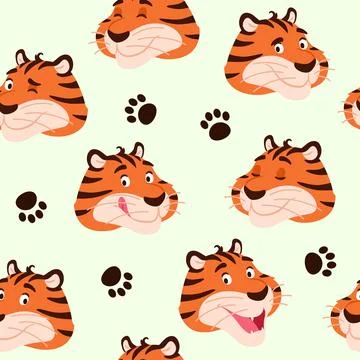 Cute tiger seamless pattern. Cartoon animal design Stock Illustration