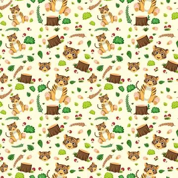 Cute tiger seamless pattern 스톡 일러스트