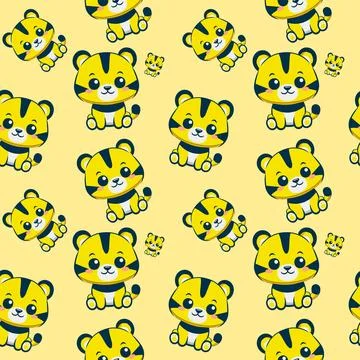 Cute Tiger Seamless Pattern Stock Illustration