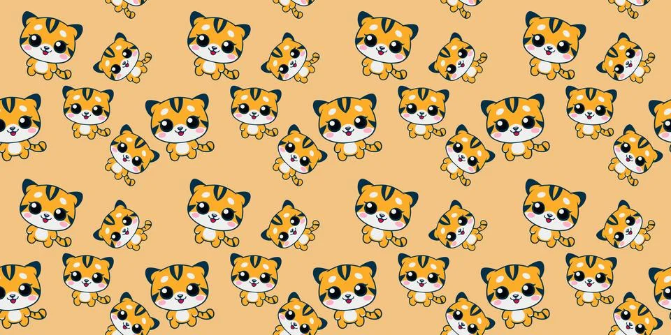 Cute Tiger Seamless Pattern Stock Illustration