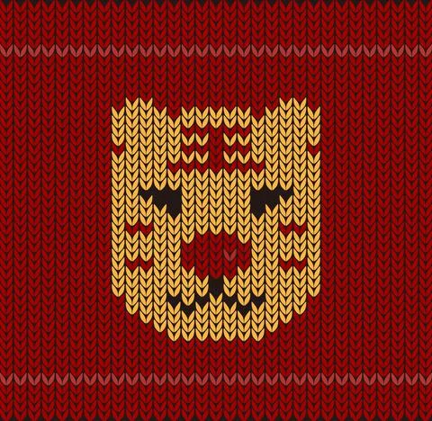 Cute tiger toy on the knitting pattern, Happy new year, vector illustration Illustrazione stock