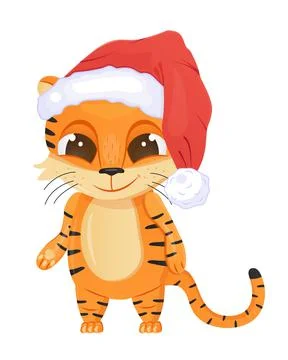 Cute tiger vector. Happy Chinese New Year 2022 symbol. Funny tiger kid with b 스톡 일러스트