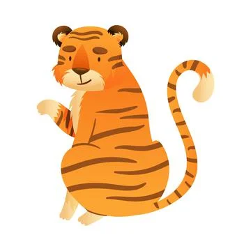 Cute tiger. View from behind of wild jungle predator animal cartoon vector Stock Illustration