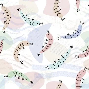 Cute tile pastel vector pattern with shrimps for seamless decoration wallpaper Stock Illustration