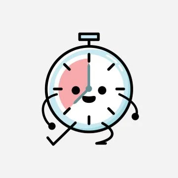 Cute Timer Clock Mascot Vector Character in Flat Design Style Stock Illustration