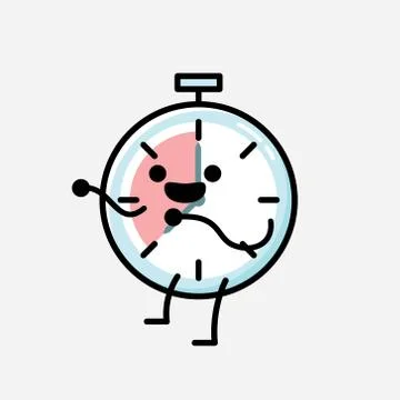 Cute Timer Clock Mascot Vector Character in Flat Design Style Illustrazione stock