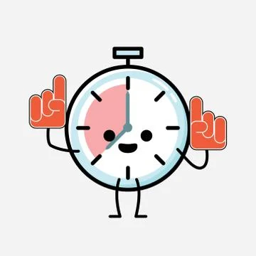 Cute Timer Clock Mascot Vector Character in Flat Design Style Stockillustratie