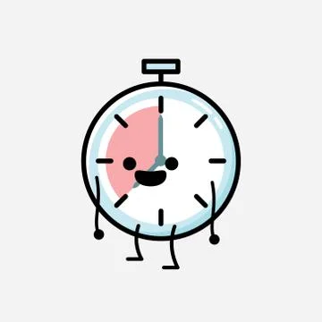 Cute Timer Clock Mascot Vector Character in Flat Design Style Stock Illustration