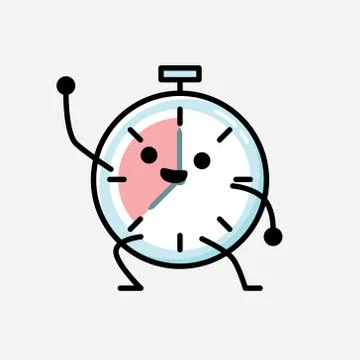 Cute Timer Clock Mascot Vector Character in Flat Design Style 스톡 일러스트