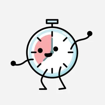 Cute Timer Clock Mascot Vector Character in Flat Design Style 스톡 일러스트