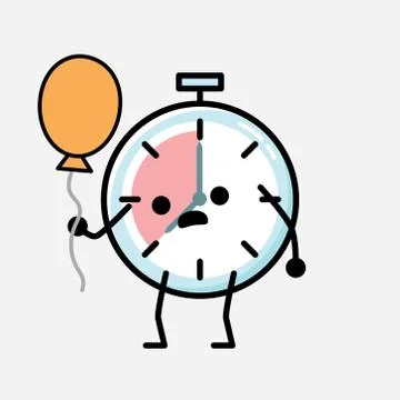 Cute Timer Clock Mascot Vector Character in Flat Design Style Stock Illustration