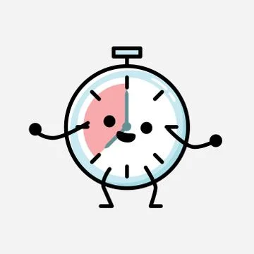 Cute Timer Clock Mascot Vector Character in Flat Design Style 스톡 일러스트
