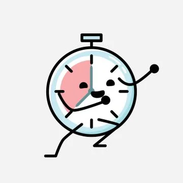 Cute Timer Clock Mascot Vector Character in Flat Design Style Stock Illustration