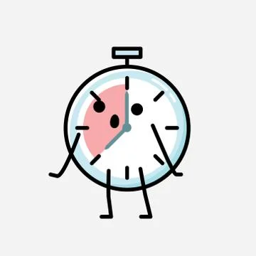 Cute Timer Clock Mascot Vector Character in Flat Design Style Illustrazione stock