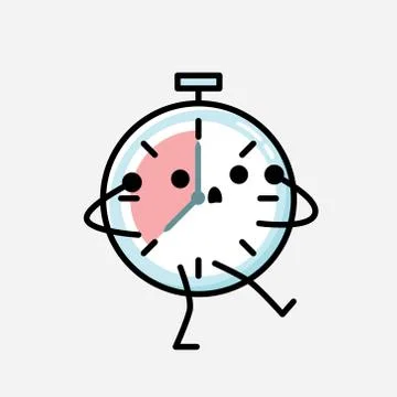 Cute Timer Clock Mascot Vector Character in Flat Design Style 스톡 일러스트