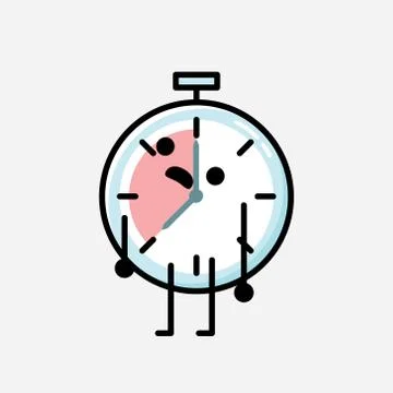 Cute Timer Clock Mascot Vector Character in Flat Design Style Illustrazione stock