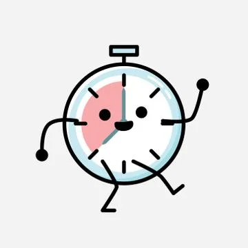 Cute Timer Clock Mascot Vector Character in Flat Design Style 库存插图
