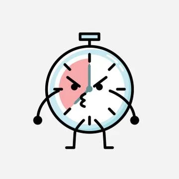 Cute Timer Clock Mascot Vector Character in Flat Design Style 库存插图