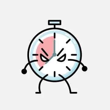 Cute Timer Clock Mascot Vector Character in Flat Design Style Stock Illustration