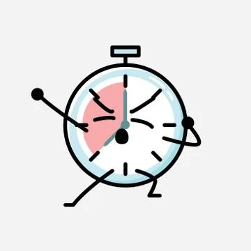 Cute Timer Clock Mascot Vector Character in Flat Design Style 스톡 일러스트