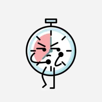 Cute Timer Clock Mascot Vector Character in Flat Design Style 스톡 일러스트