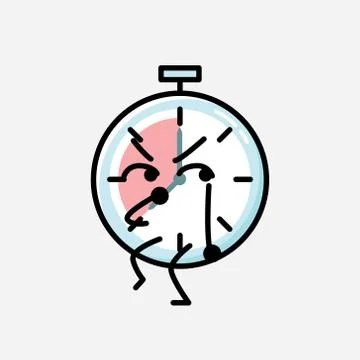 Cute Timer Clock Mascot Vector Character in Flat Design Style Stock Illustration