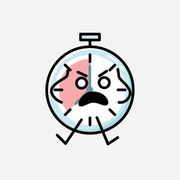 Cute Timer Clock Mascot Vector Character in Flat Design Style 库存插图