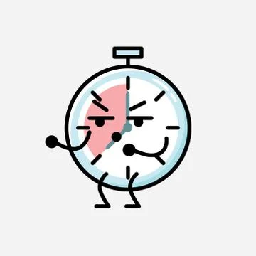 Cute Timer Clock Mascot Vector Character in Flat Design Style 스톡 일러스트