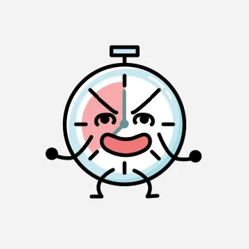 Cute Timer Clock Mascot Vector Character in Flat Design Style Stock Illustration